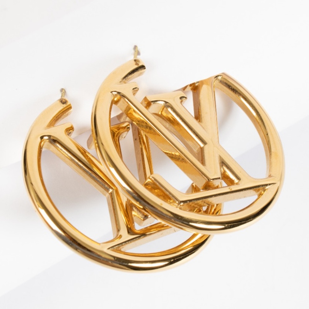 Gold Plated LV Logo Hoop Earrings 5cm